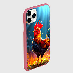 Чехол iPhone 11 Pro матовый Блестящий петух, цвет: 3D-малиновый — фото 2
