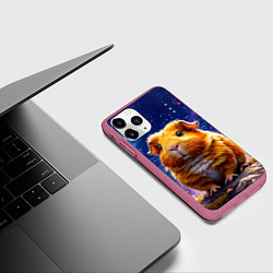 Чехол iPhone 11 Pro матовый Морская свинка в космосе, цвет: 3D-малиновый — фото 2