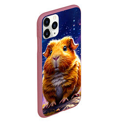 Чехол iPhone 11 Pro матовый Морская свинка в космосе, цвет: 3D-малиновый — фото 2