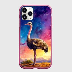 Чехол iPhone 11 Pro матовый Страус и звездное небо, цвет: 3D-малиновый