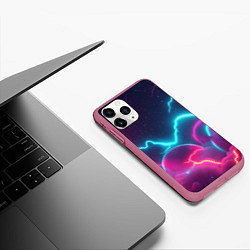 Чехол iPhone 11 Pro матовый Фиолетовые и голубые молнии - текстура, цвет: 3D-малиновый — фото 2