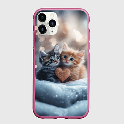 Чехол iPhone 11 Pro матовый Влюбленные котята с сердечком