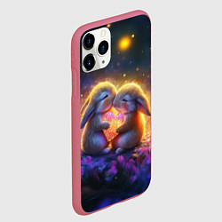 Чехол iPhone 11 Pro матовый Влюбленные зайчики, цвет: 3D-малиновый — фото 2