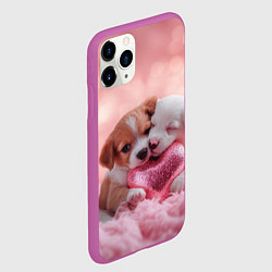 Чехол iPhone 11 Pro матовый Милые щенки и сердце, цвет: 3D-фиолетовый — фото 2