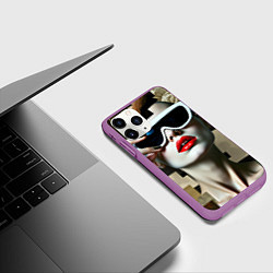 Чехол iPhone 11 Pro матовый Коллаж с девушкой в очках, цвет: 3D-фиолетовый — фото 2