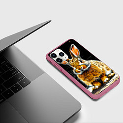 Чехол iPhone 11 Pro матовый Заяц на черном, цвет: 3D-малиновый — фото 2