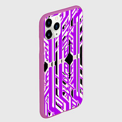 Чехол iPhone 11 Pro матовый Бело-фиолетовые техно полосы на чёрном фоне, цвет: 3D-фиолетовый — фото 2