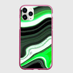 Чехол iPhone 11 Pro матовый Волнистые горизонтальные чёрно-зелёные полосы на б