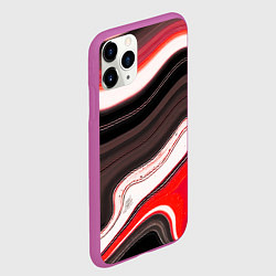 Чехол iPhone 11 Pro матовый Волнистые горизонтальные чёрно-красные полосы на б, цвет: 3D-фиолетовый — фото 2