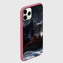Чехол iPhone 11 Pro матовый Love wolfs, цвет: 3D-малиновый — фото 2