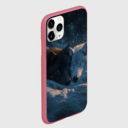 Чехол iPhone 11 Pro матовый Влюбленные волки лежат вместе, цвет: 3D-малиновый — фото 2