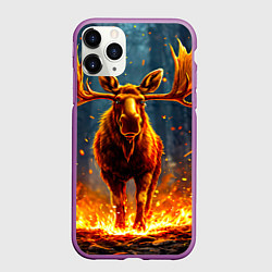 Чехол iPhone 11 Pro матовый Лось в огне, цвет: 3D-фиолетовый