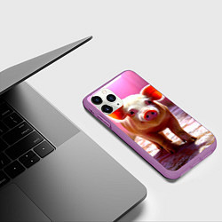 Чехол iPhone 11 Pro матовый Поросенок в розовом, цвет: 3D-фиолетовый — фото 2