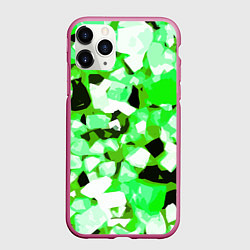 Чехол iPhone 11 Pro матовый Green and white abstraction on a black background, цвет: 3D-малиновый