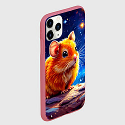 Чехол iPhone 11 Pro матовый Хомяк и космическое небо, цвет: 3D-малиновый — фото 2