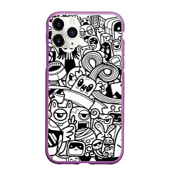 Чехол iPhone 11 Pro матовый Black and white doddle monsters