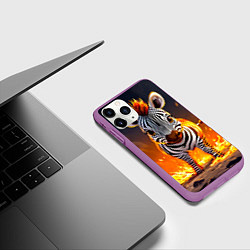 Чехол iPhone 11 Pro матовый Зебренок в огне, цвет: 3D-фиолетовый — фото 2