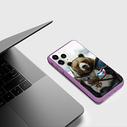 Чехол iPhone 11 Pro матовый Медведь с флагами России, цвет: 3D-фиолетовый — фото 2