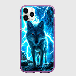 Чехол iPhone 11 Pro матовый Волк в разрядах молнии