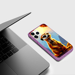 Чехол iPhone 11 Pro матовый Сурикат в огне, цвет: 3D-фиолетовый — фото 2