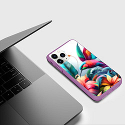 Чехол iPhone 11 Pro матовый Райская птица - тропики, цвет: 3D-фиолетовый — фото 2