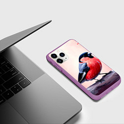 Чехол iPhone 11 Pro матовый Снегирь на розовом, цвет: 3D-фиолетовый — фото 2