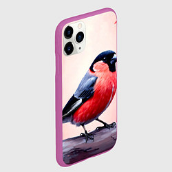 Чехол iPhone 11 Pro матовый Снегирь на розовом, цвет: 3D-фиолетовый — фото 2