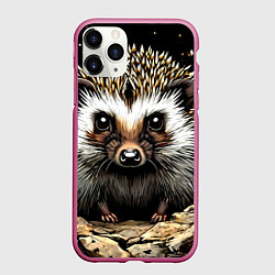 Чехол iPhone 11 Pro матовый Ёжик на черном