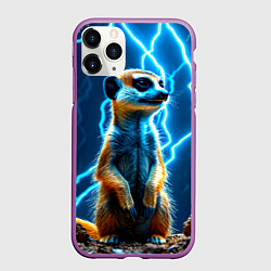 Чехол iPhone 11 Pro матовый Сурикат в разрядах молний, цвет: 3D-фиолетовый