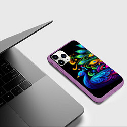 Чехол iPhone 11 Pro матовый Neon peacock - art, цвет: 3D-фиолетовый — фото 2