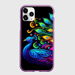Чехол iPhone 11 Pro матовый Neon peacock - art