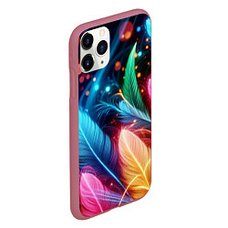 Чехол iPhone 11 Pro матовый Яркие красочные неоновые перья, цвет: 3D-малиновый — фото 2