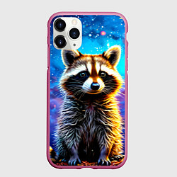 Чехол iPhone 11 Pro матовый Енот в звездную ночь, цвет: 3D-малиновый
