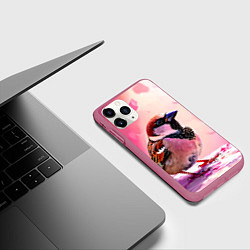 Чехол iPhone 11 Pro матовый Воробей в розовом, цвет: 3D-малиновый — фото 2