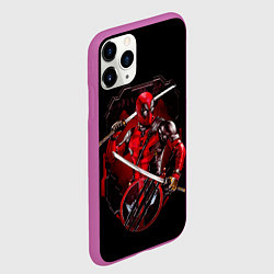 Чехол iPhone 11 Pro матовый Дэдпул с катанами, цвет: 3D-фиолетовый — фото 2