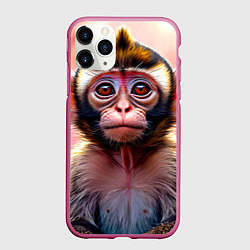 Чехол iPhone 11 Pro матовый Обезьянка в норке, цвет: 3D-малиновый