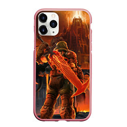 Чехол iPhone 11 Pro матовый Doom slayer and tower Doom