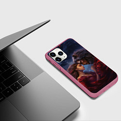 Чехол iPhone 11 Pro матовый Девушка и оборотень, цвет: 3D-малиновый — фото 2