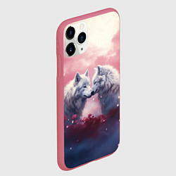 Чехол iPhone 11 Pro матовый Волчья пара, цвет: 3D-малиновый — фото 2