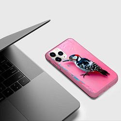 Чехол iPhone 11 Pro матовый Дятел на розовой стене, цвет: 3D-малиновый — фото 2