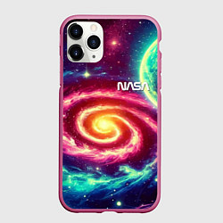 Чехол iPhone 11 Pro матовый Spiral galaxy - neon glow, цвет: 3D-малиновый