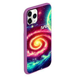 Чехол iPhone 11 Pro матовый Spiral galaxy - neon glow, цвет: 3D-фиолетовый — фото 2