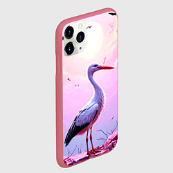 Чехол iPhone 11 Pro матовый Аист в розовых облаках, цвет: 3D-малиновый — фото 2