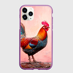 Чехол iPhone 11 Pro матовый Петух на розовом