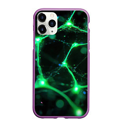 Чехол iPhone 11 Pro матовый Зеленый нейроны, цвет: 3D-фиолетовый