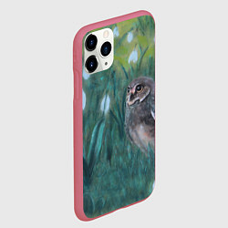 Чехол iPhone 11 Pro матовый Сова среди подснежников, цвет: 3D-малиновый — фото 2