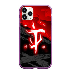 Чехол iPhone 11 Pro матовый Doom - neon red, цвет: 3D-фиолетовый