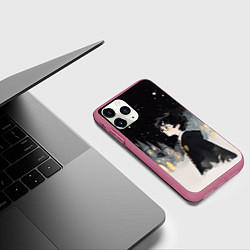 Чехол iPhone 11 Pro матовый Гарри Поттер в черной мантии, цвет: 3D-малиновый — фото 2