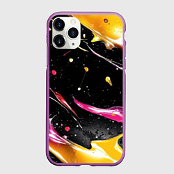 Чехол iPhone 11 Pro матовый Мазки краски на черном