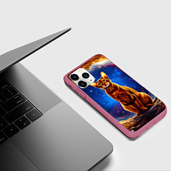 Чехол iPhone 11 Pro матовый Абиссинская кошка в космосе, цвет: 3D-малиновый — фото 2